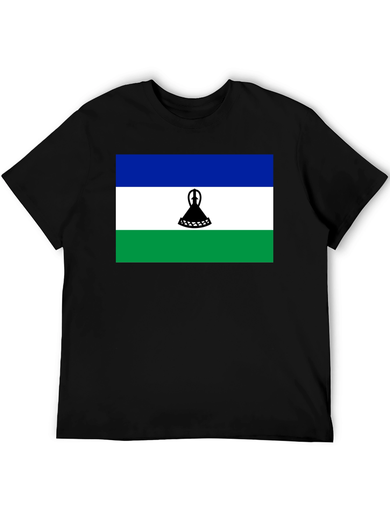 Lesotho Flag Graphic Tee - Black Cotton T-Shirt - 5