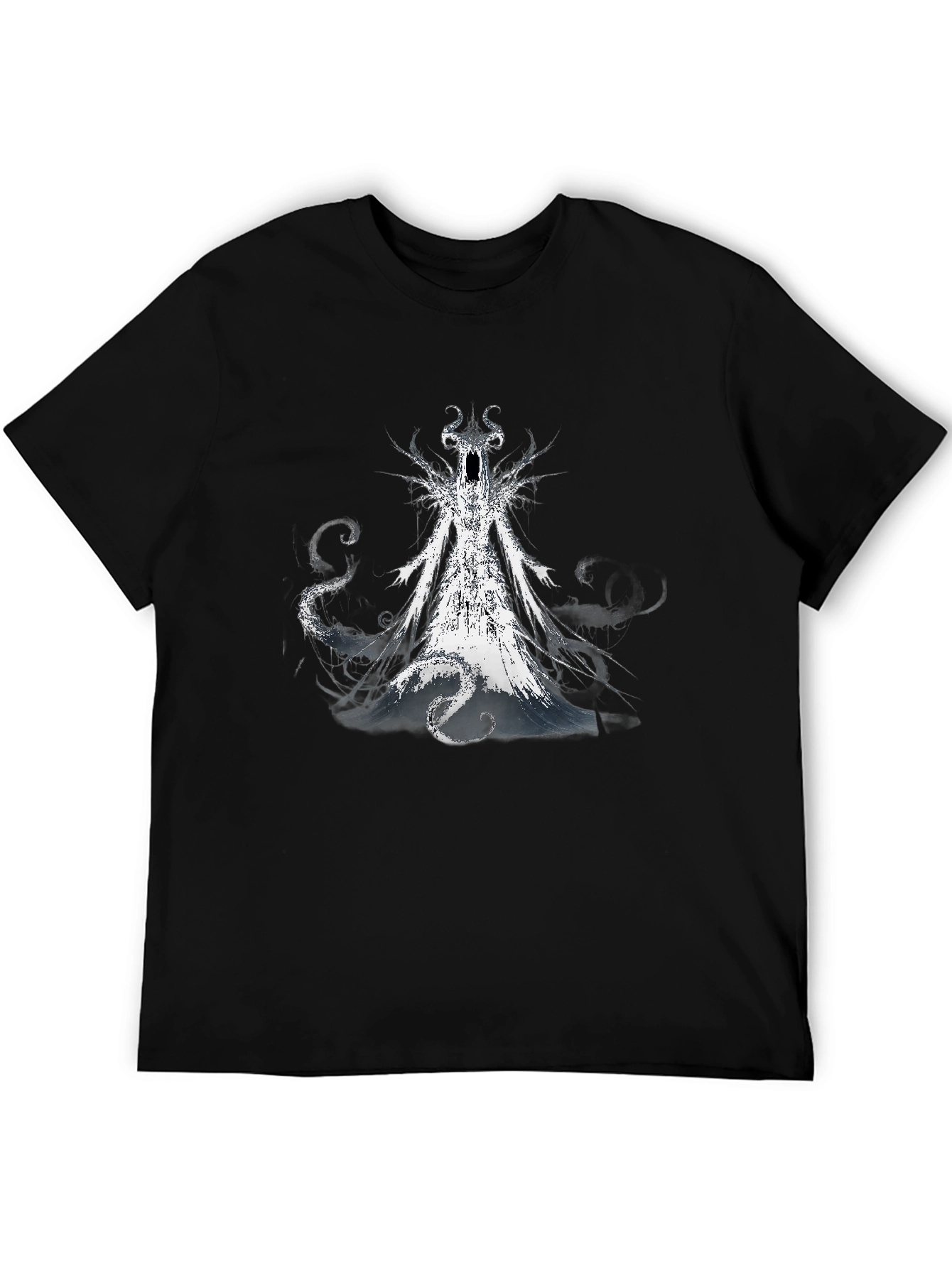 Black Men's Black T-Shirt with Gothic Creature Graphic view 5