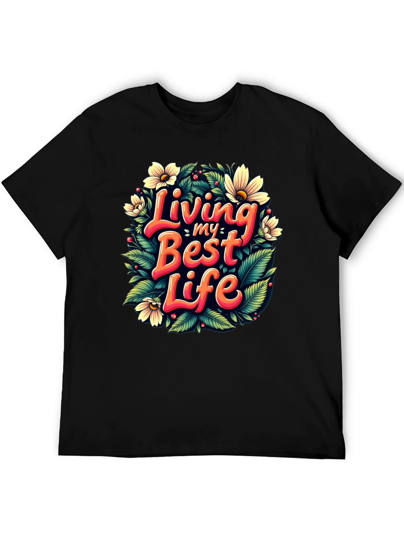 Black Living My Best Life T-Shirt - Floral Design view 5
