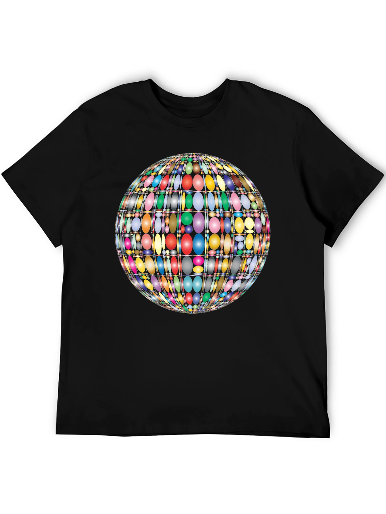 Black Colorful Oval Pattern Globe Men's Black T-Shirt view 5