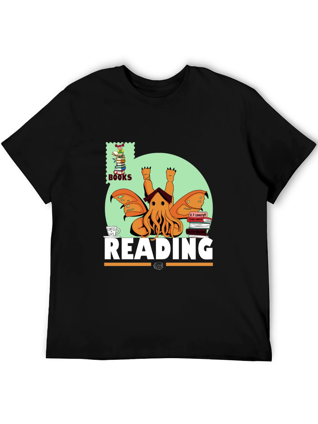 Black Lovecraft Reading T-Shirt - Cthulhu Book Lover view 5