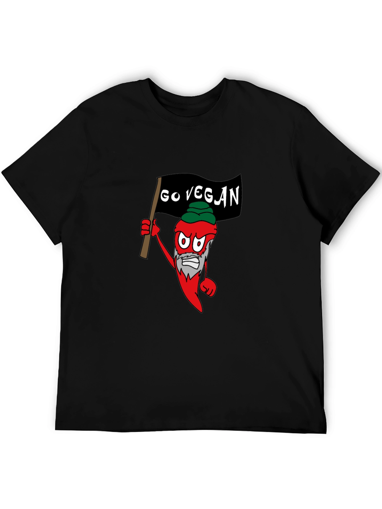 Black Go Vegan T-Shirt - Chili Pepper Cartoon Design view 5