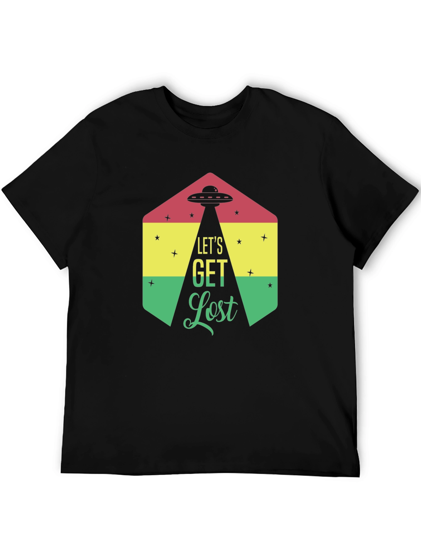 Black Let's Get Lost Alien UFO Graphic T-Shirt view 5
