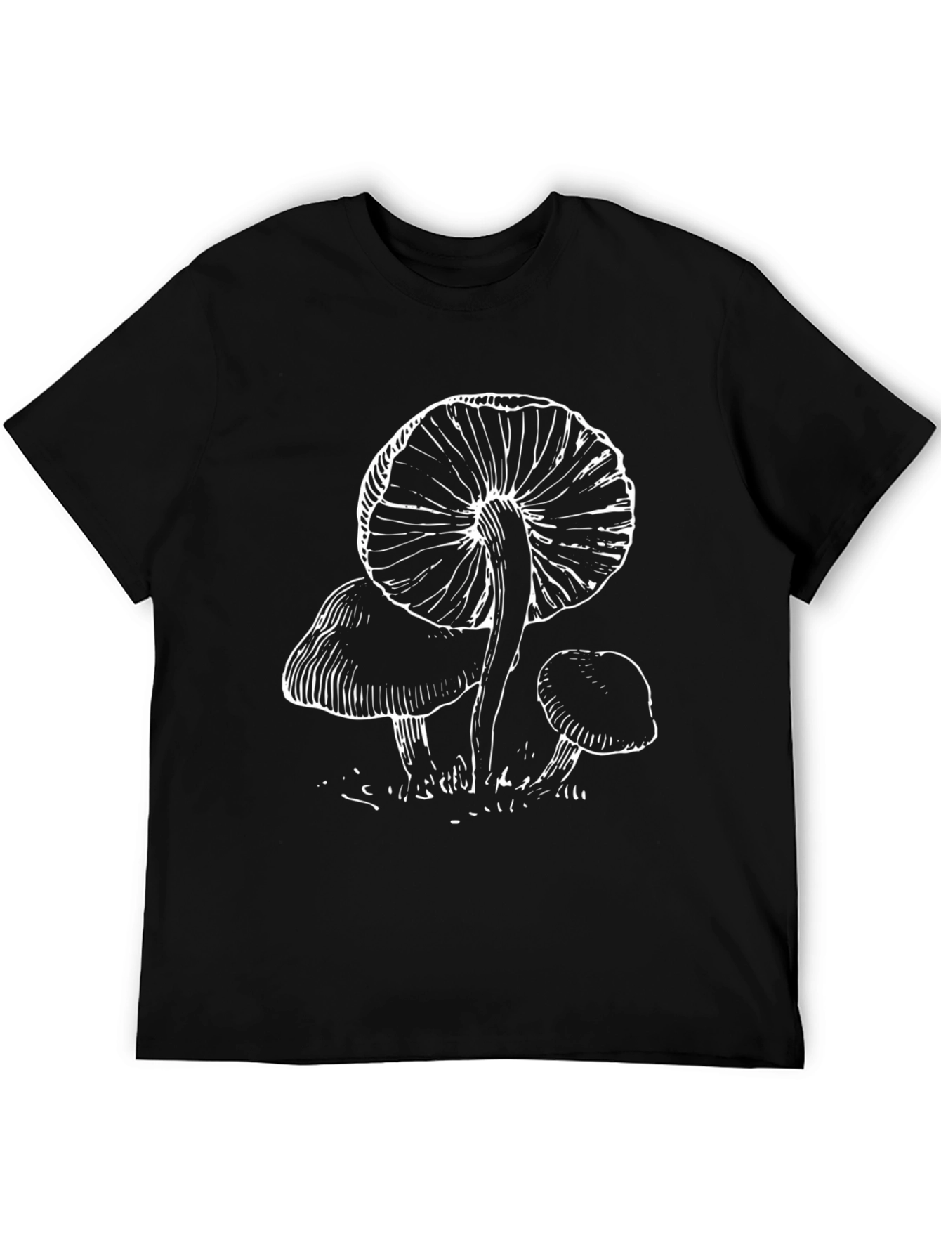 Black Mushroom Print Black T-Shirt - Nature Inspired Tee view 5