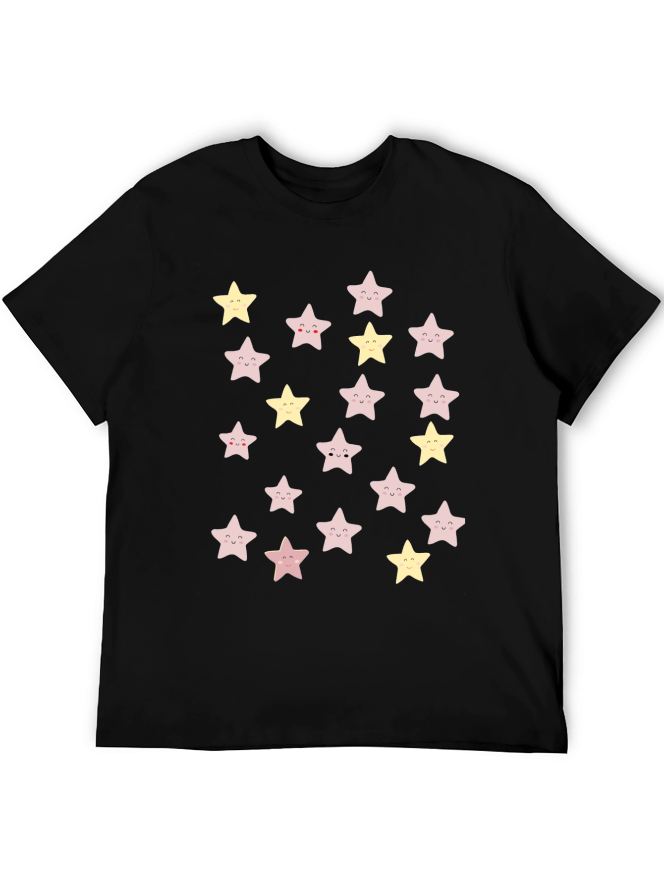 Black Cute Star Pattern Black T-Shirt view 5