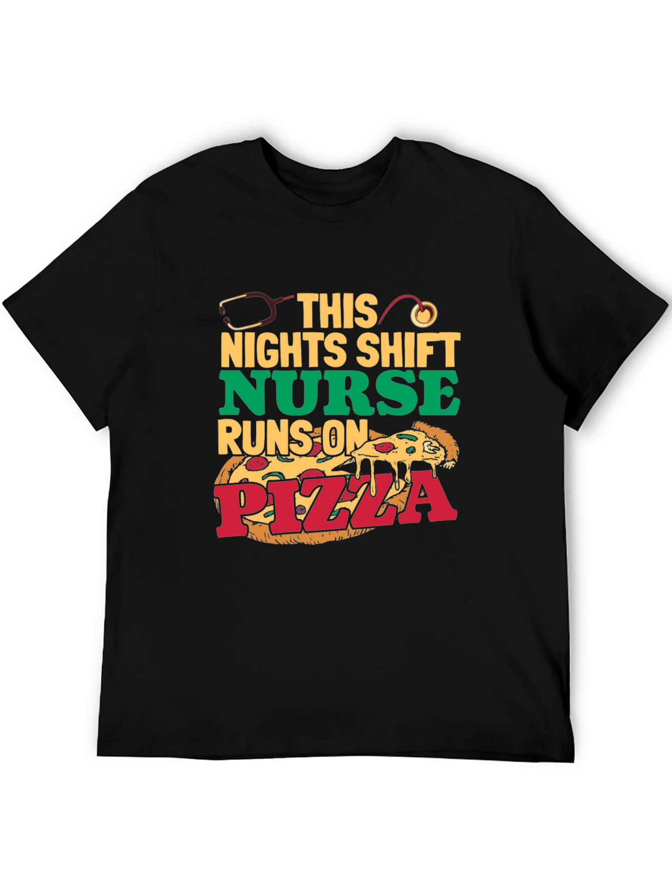 Black Nurse Pizza T-Shirt: Night Shift Humor view 5