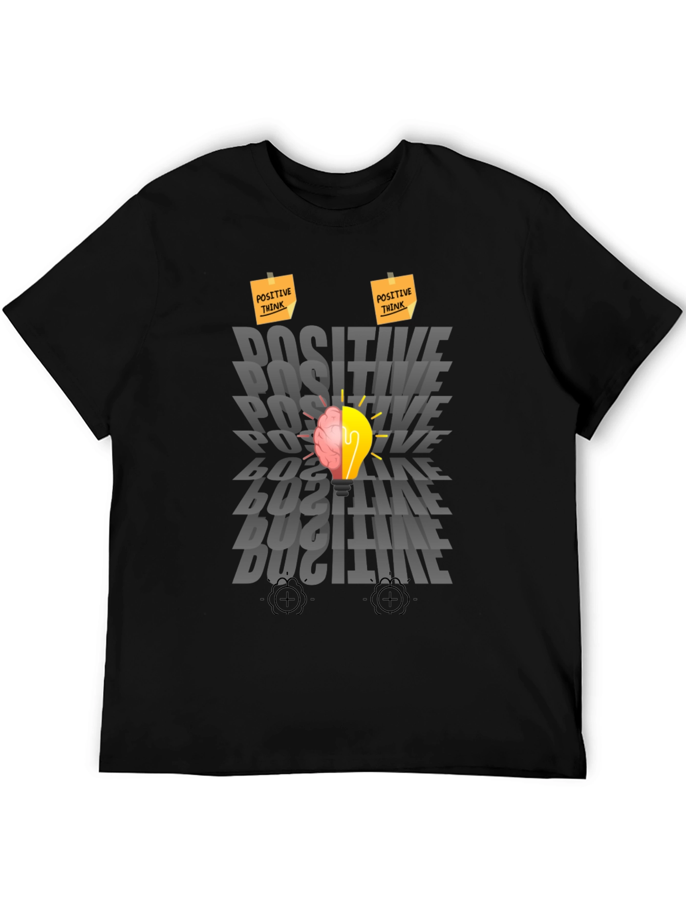 Black Positive Thinking Graphic Tee - Brain Lightbulb Design view 5