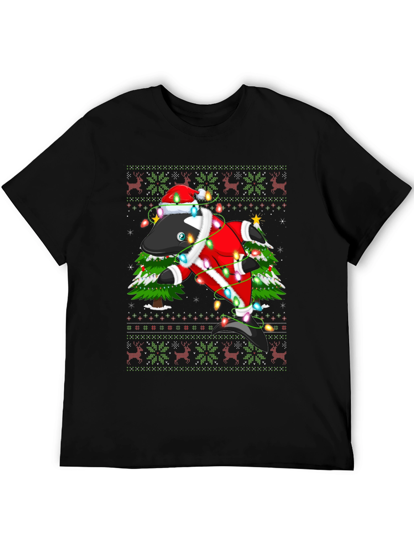 Black Festive Orca Ugly Christmas T-Shirt view 5