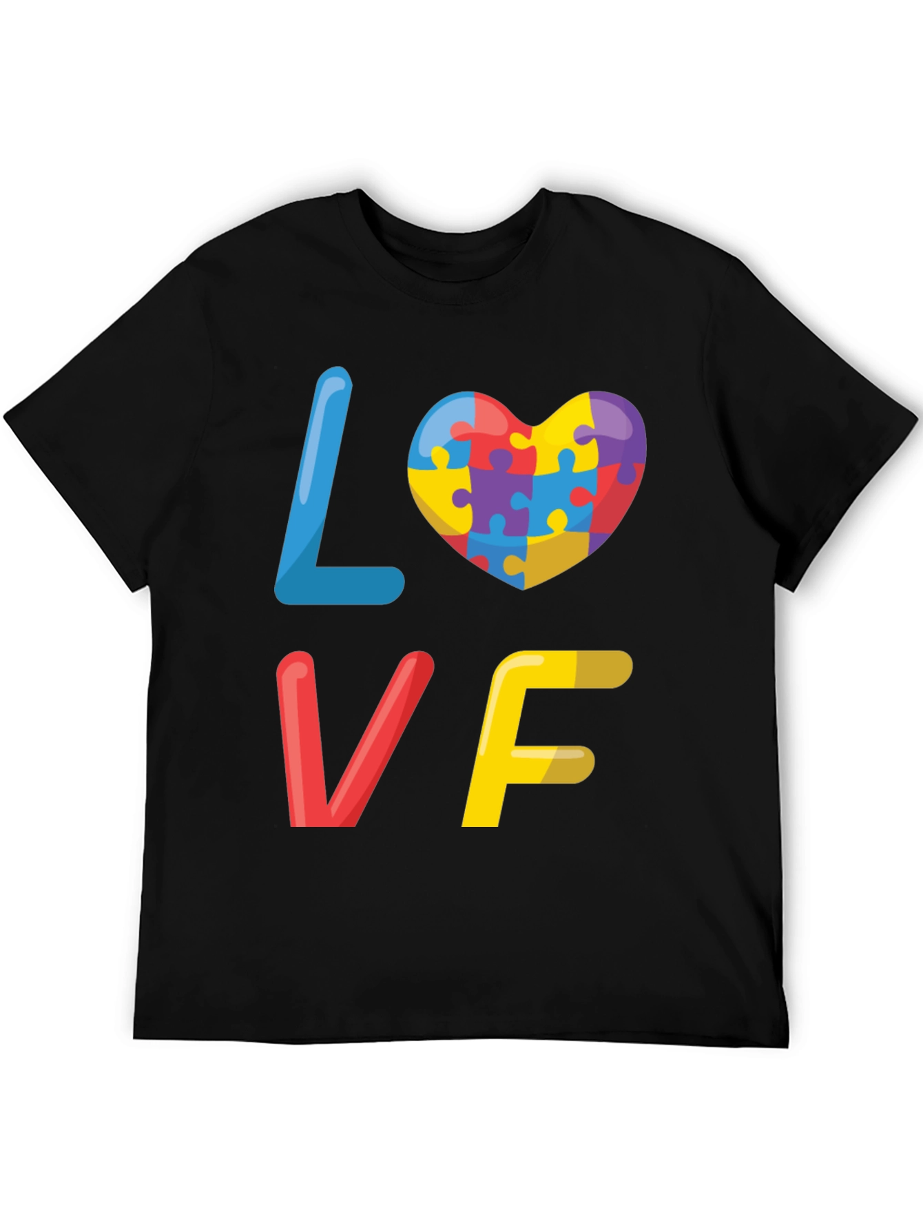 Black Autism Awareness Love Puzzle Heart Graphic Tee view 5