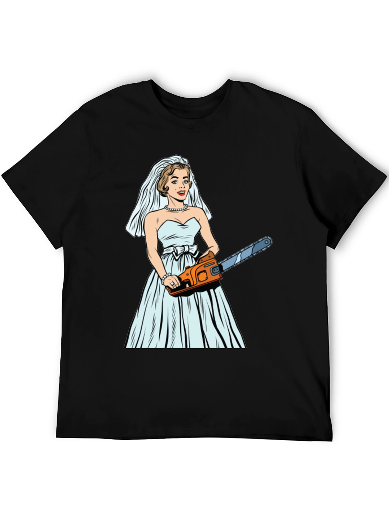 Black Bride with Chainsaw Graphic T-Shirt view 5