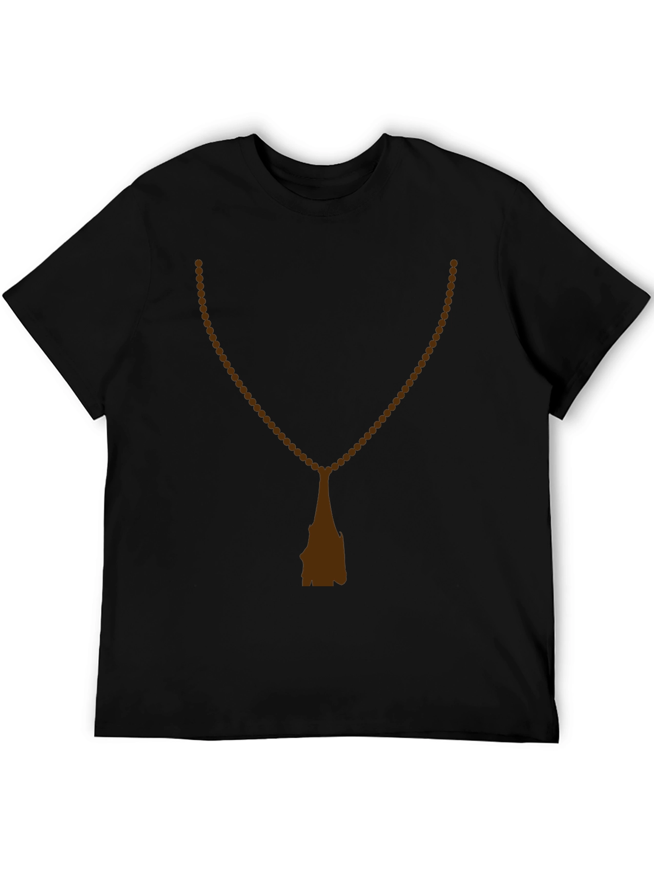 Black Men's Black T-Shirt with Rosary Beads Print view 5