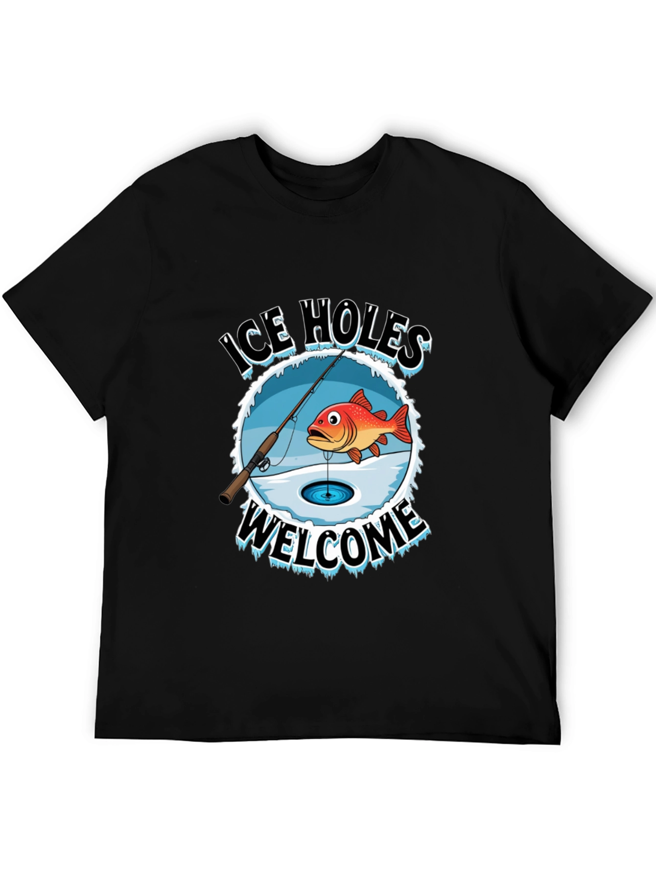 Black Ice Holes Welcome Fishing T-Shirt view 5