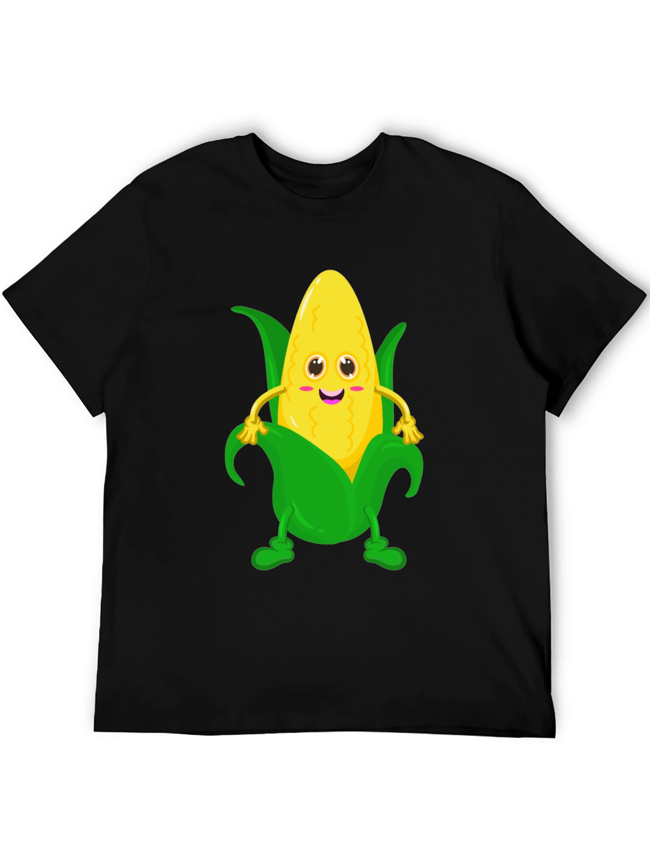 Black Funny Corn Cartoon Graphic Tee - Black Cotton T-Shirt view 5
