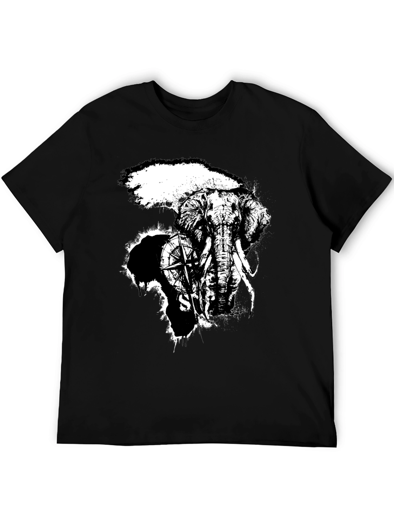 Black Elephant Compass Graphic Black T-Shirt view 5