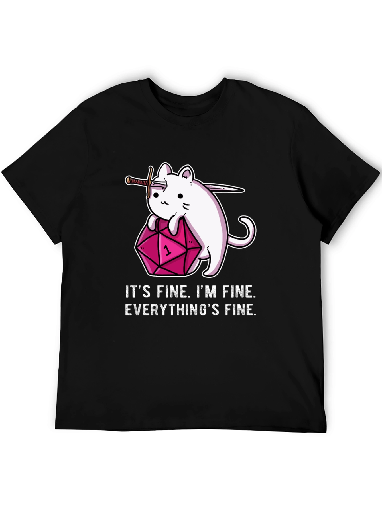 Black It's Fine Cat D&D T-Shirt view 5