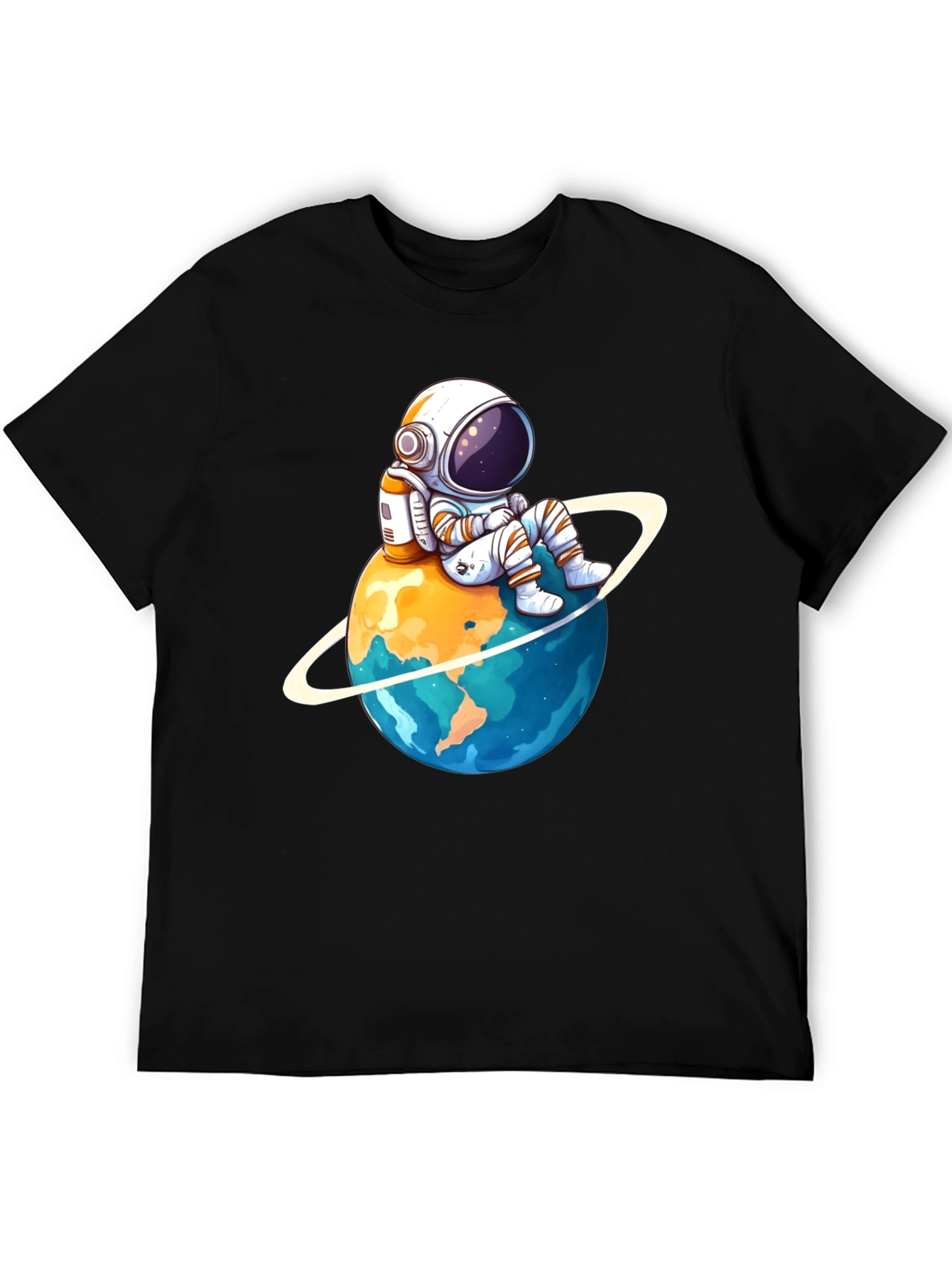 Black Astronaut on Planet T-Shirt - Black Cotton Graphic Tee view 5