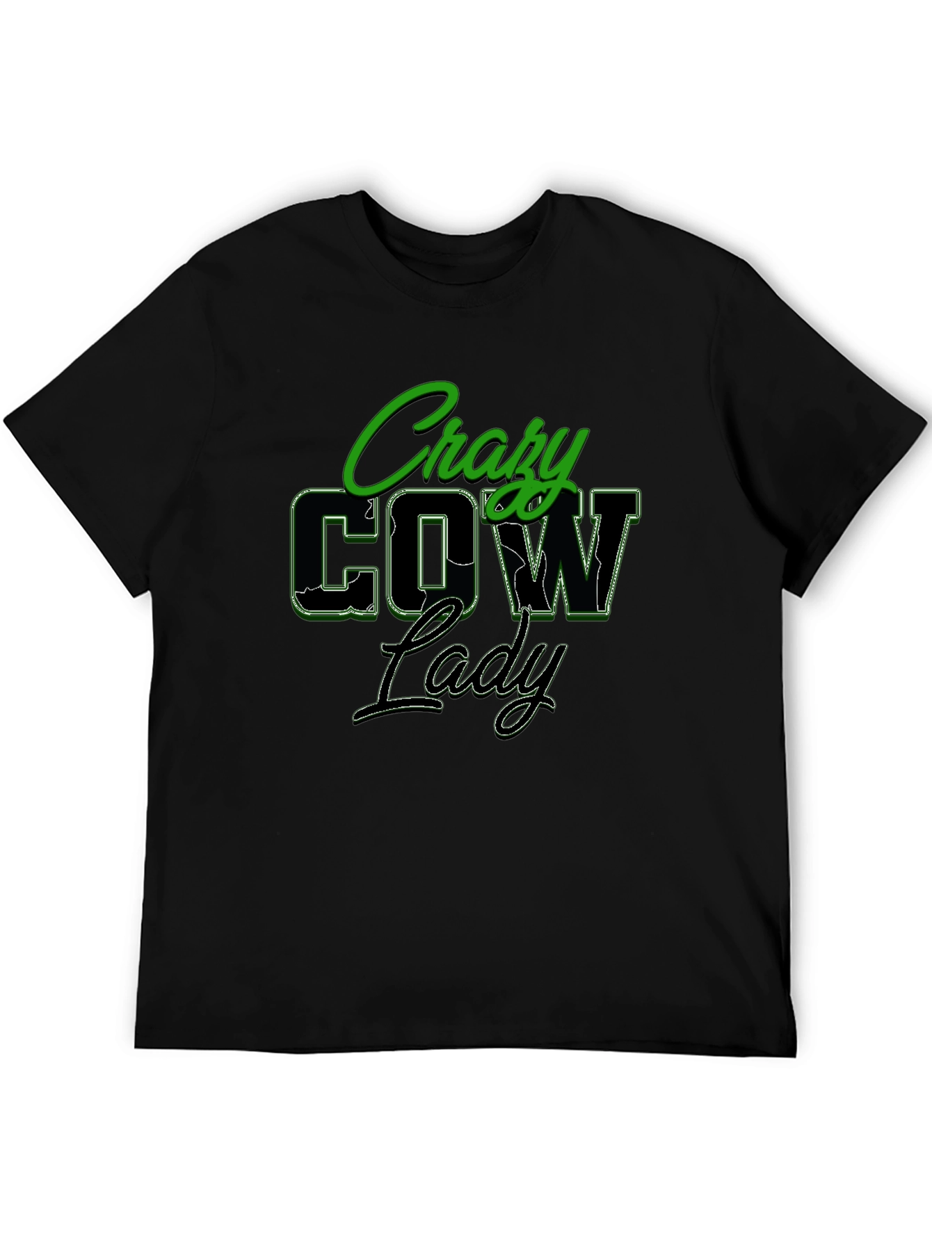 Black Crazy Cow Lady Black Graphic T-Shirt view 5