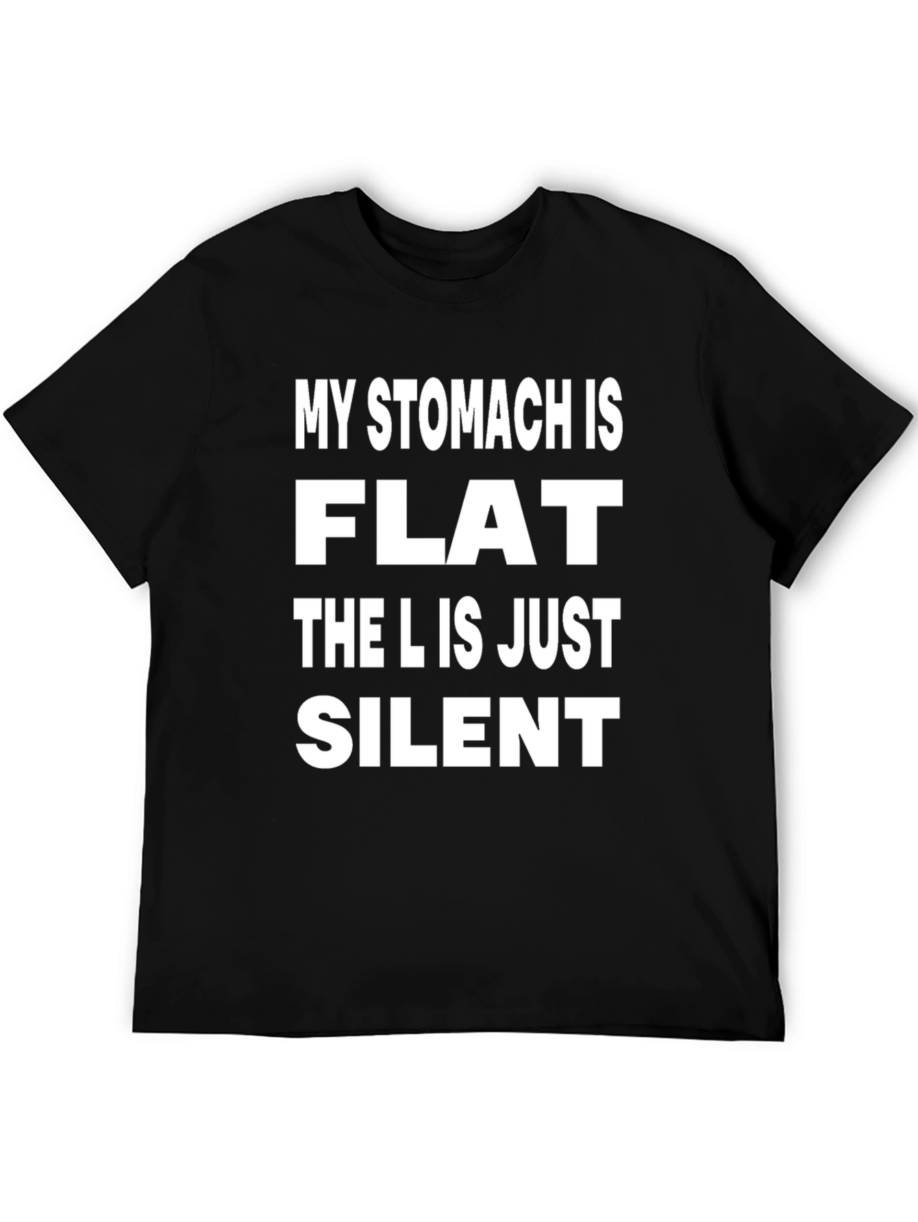 Black Funny Graphic Tee - My Stomach Is Flat T-Shirt view 5