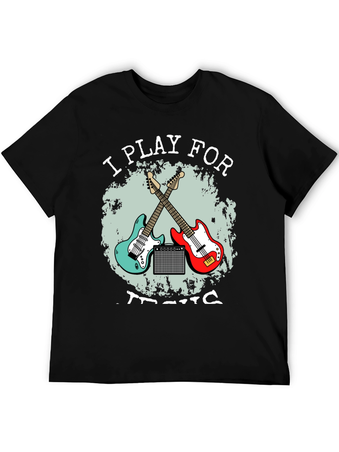 Black I Play For Music Guitar T-Shirt view 5