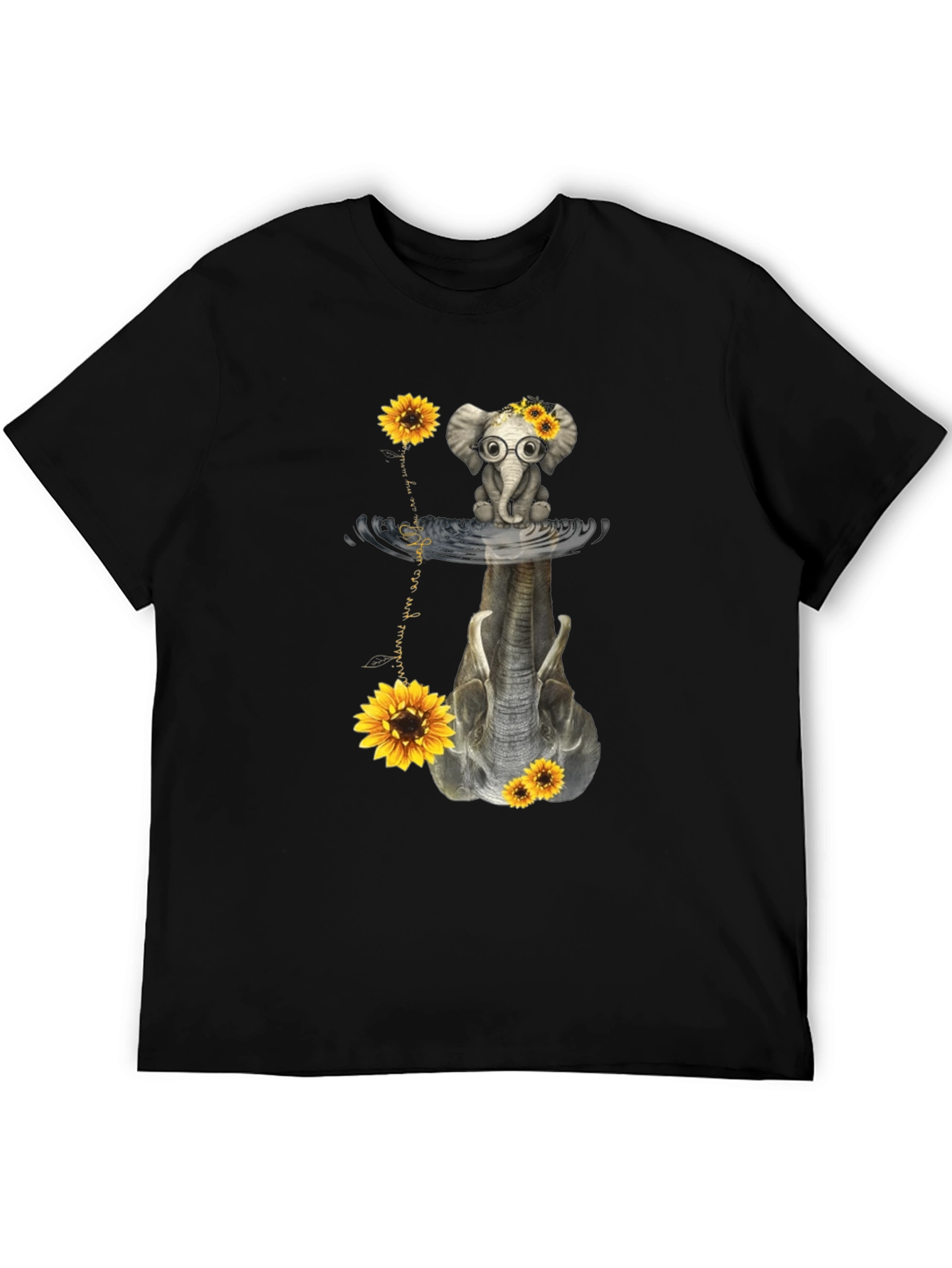 Black Elephant Sunflower Reflection Graphic Tee view 5