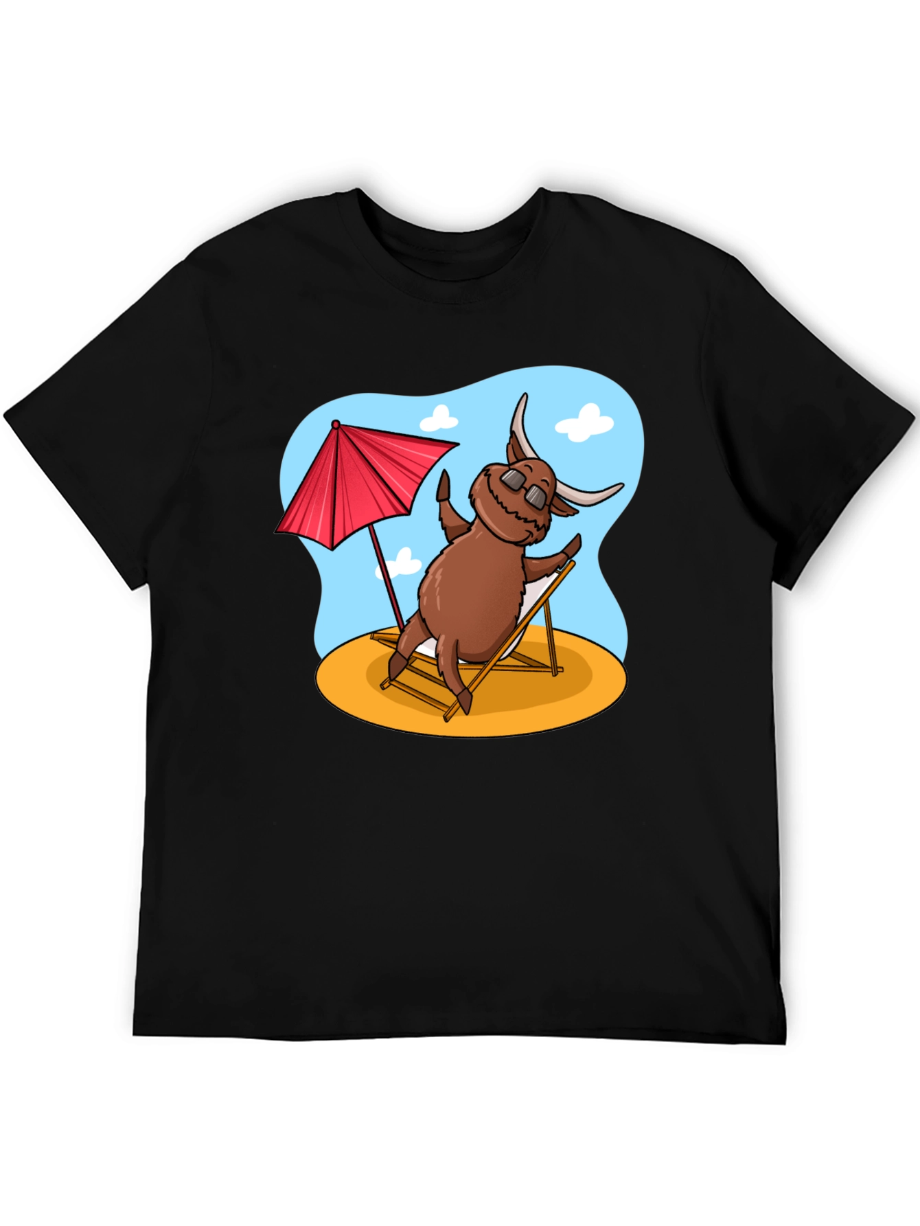 Black Beach Bull T-Shirt - Relaxed Cartoon Graphic Tee view 5