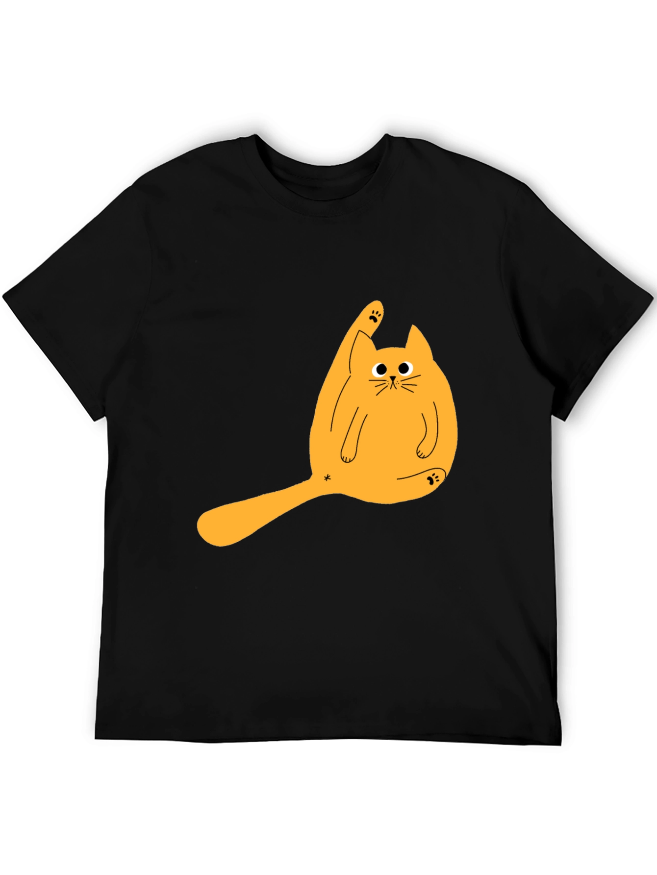 Black Funny Cat Licking Paw Graphic Tee - Black T-Shirt view 5