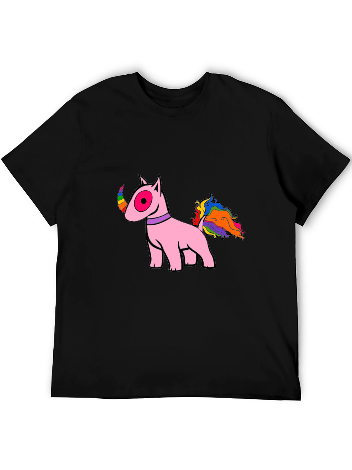 Black Pink Bull Terrier Rainbow Tail T-Shirt view 5
