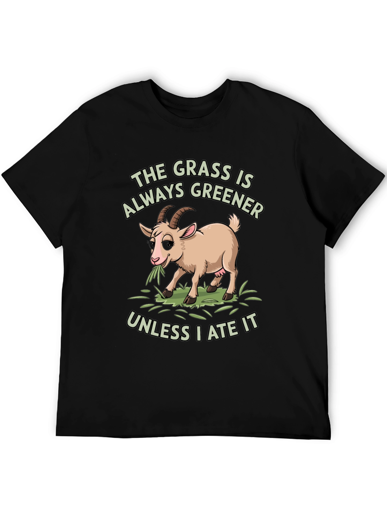 Black Funny Goat T-Shirt: The Grass Is Always Greener view 5
