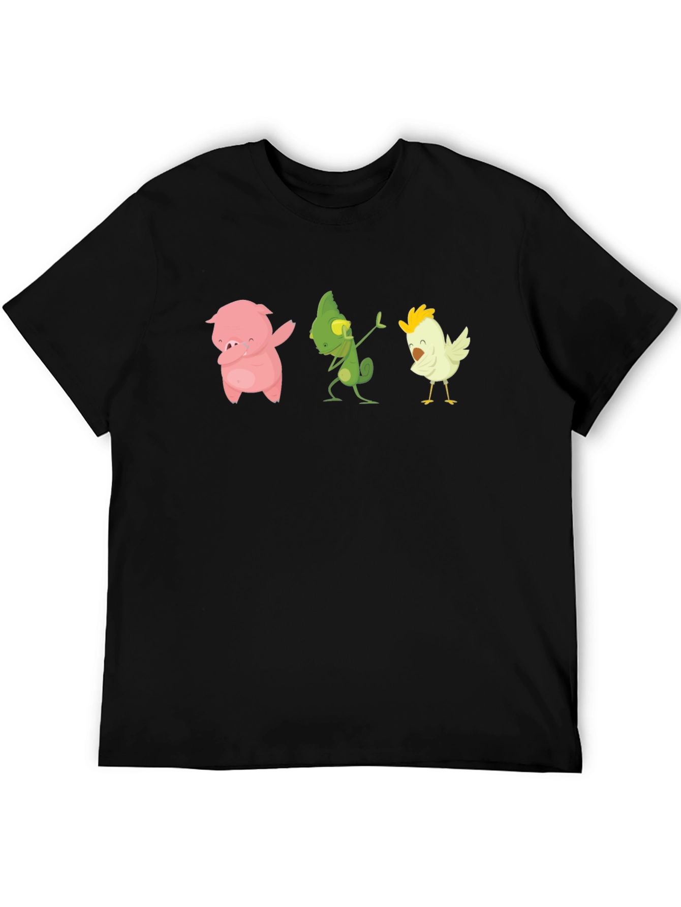 Black Dabbing Animal T-Shirt: Pig, Lizard, Chicken view 5