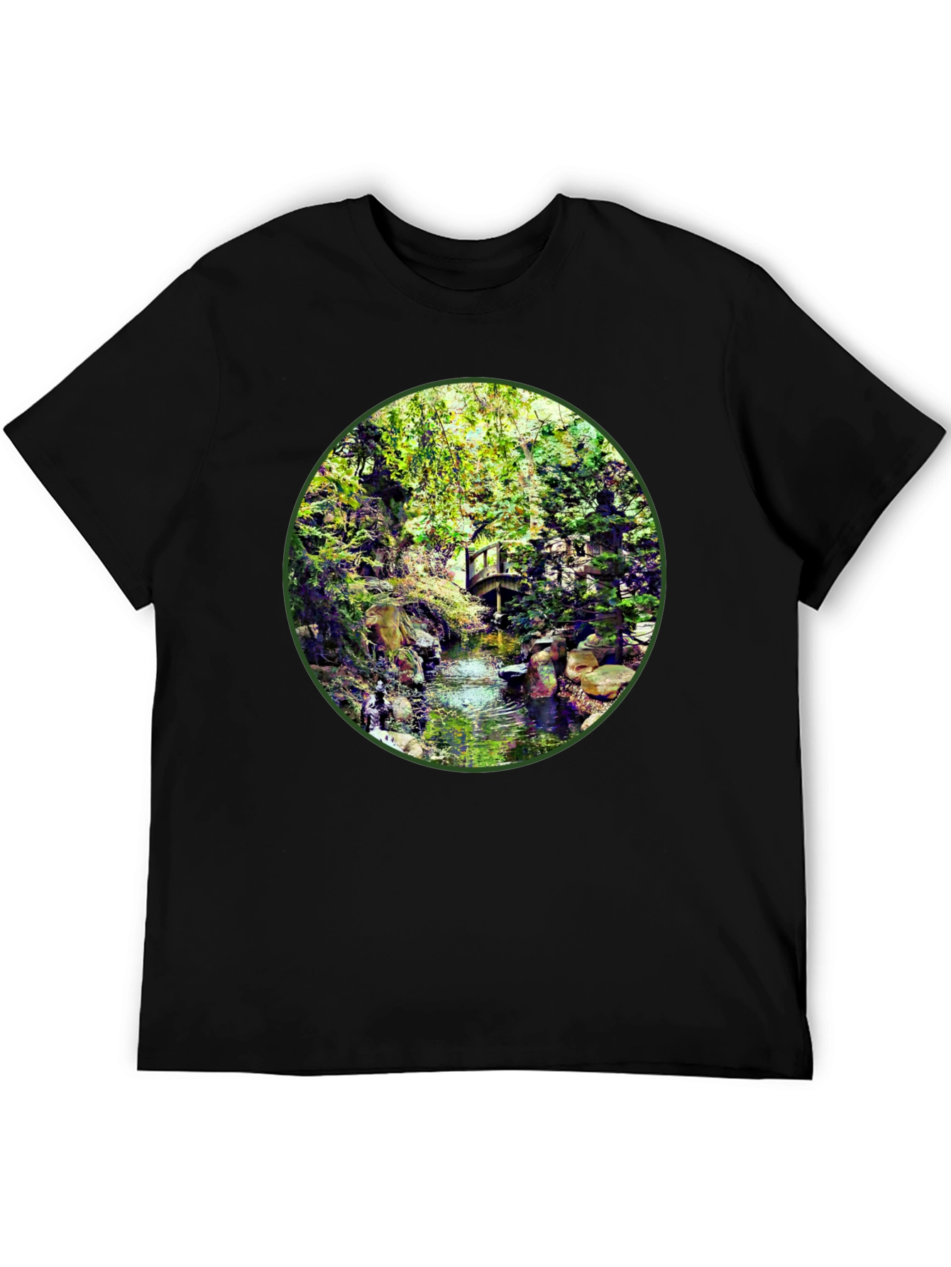 Black Nature Stream T-Shirt - Unique Design view 5
