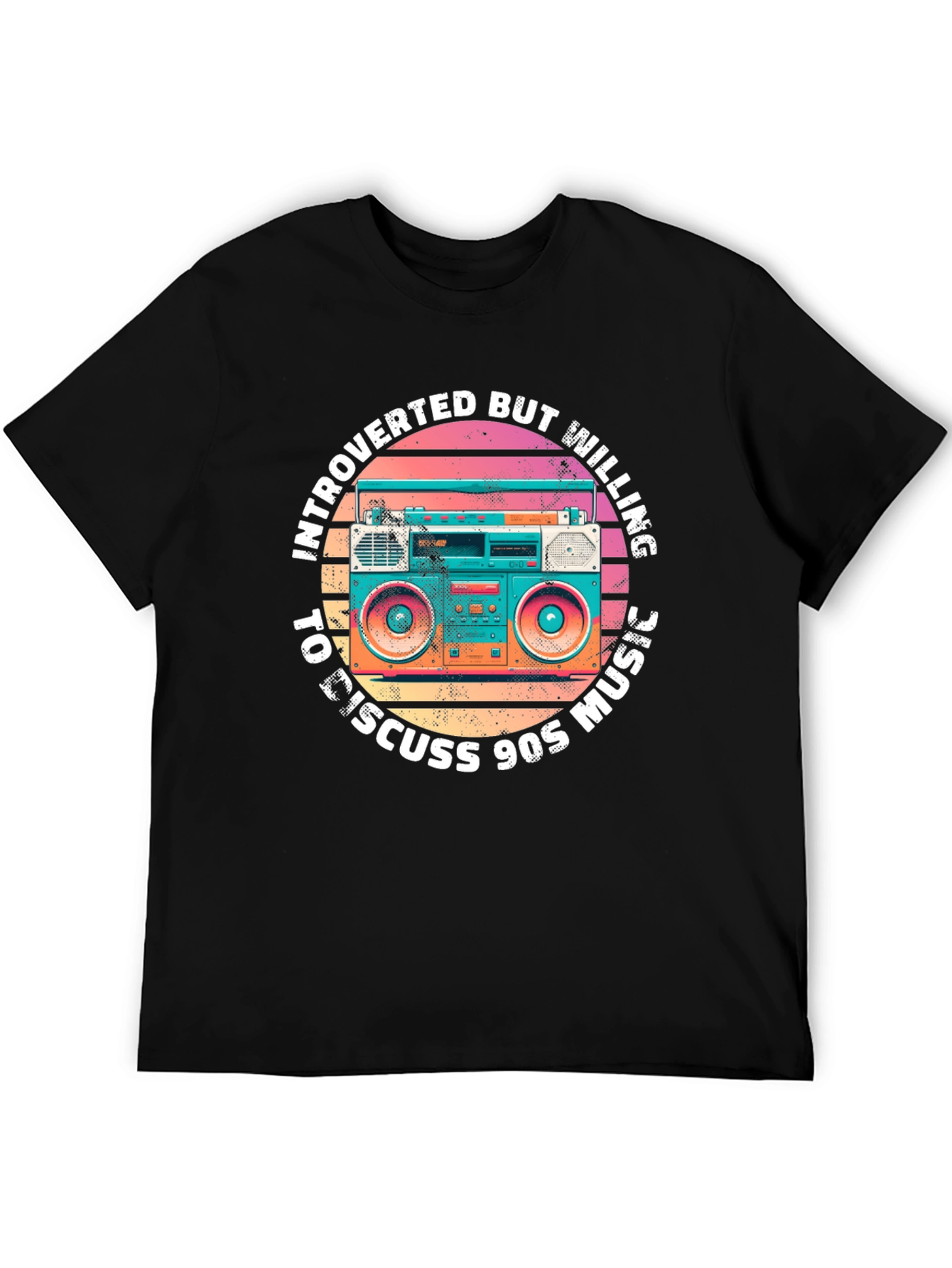Black Introverted 90s Music Boombox Graphic T-Shirt view 5