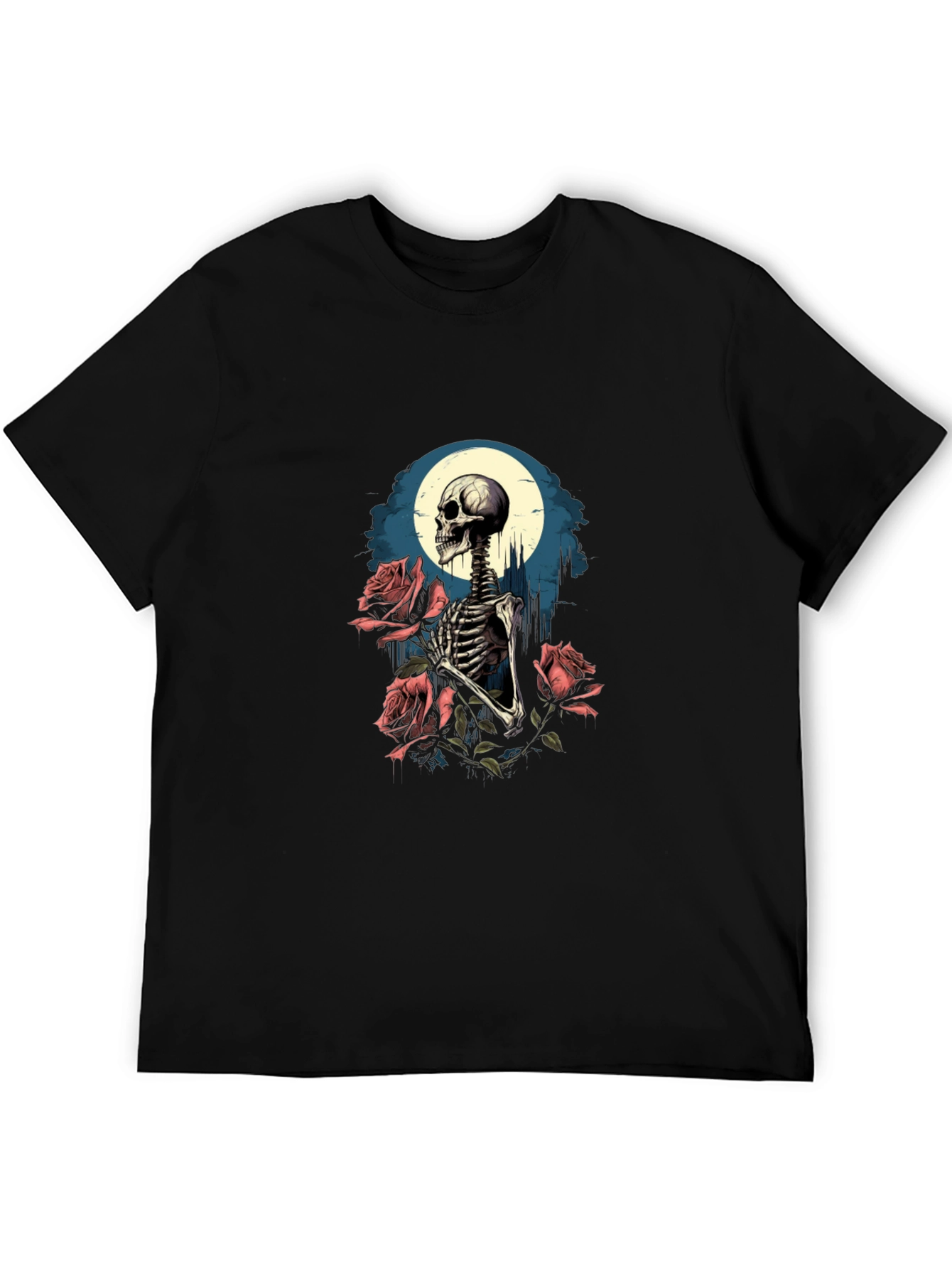 Black Skeleton & Roses Graphic Tee - Men's Black T-Shirt view 5