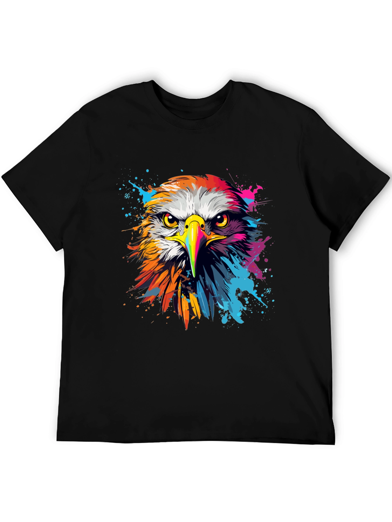 Black Vibrant Eagle Graphic Tee - Bold Black Cotton T-Shirt view 5