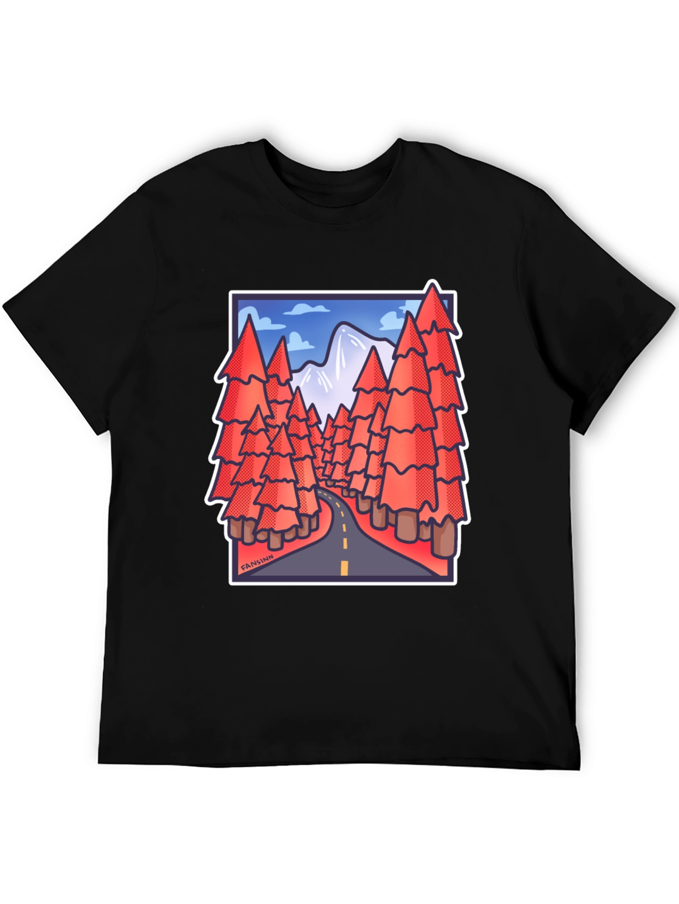 Black Road Trip Trees Graphic Tee - Black Cotton Blend view 5