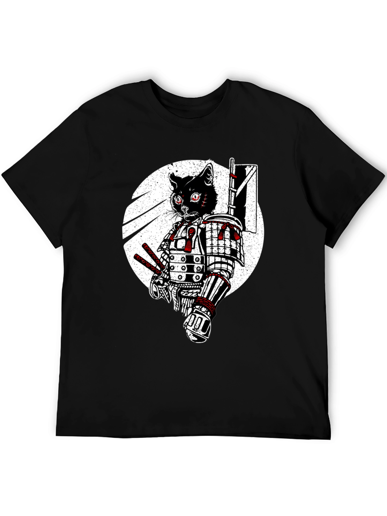 Black Samurai Cat Graphic Tee - Black Cotton T-Shirt view 5