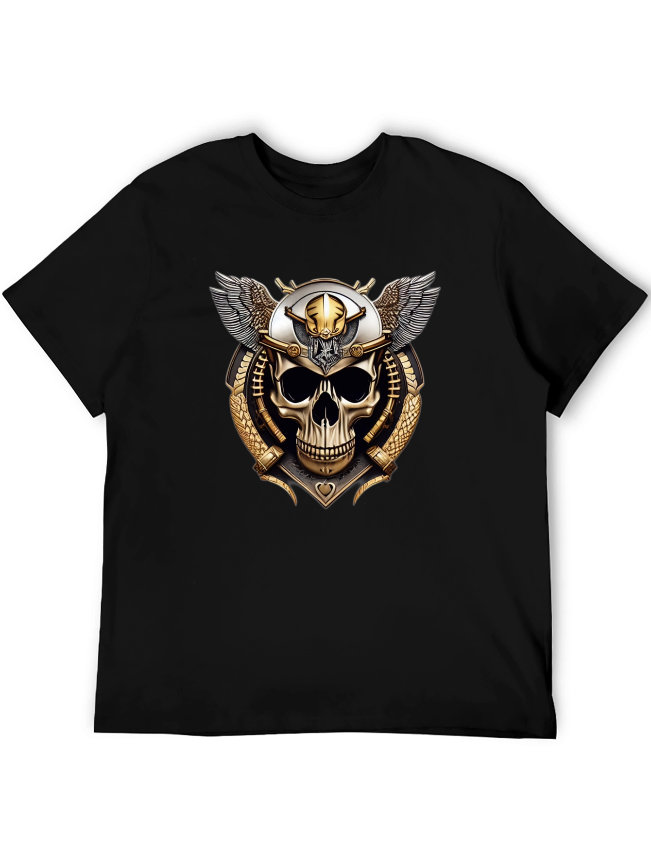 Black Skull & Wings Graphic Tee - Black Crew Neck T-Shirt view 5