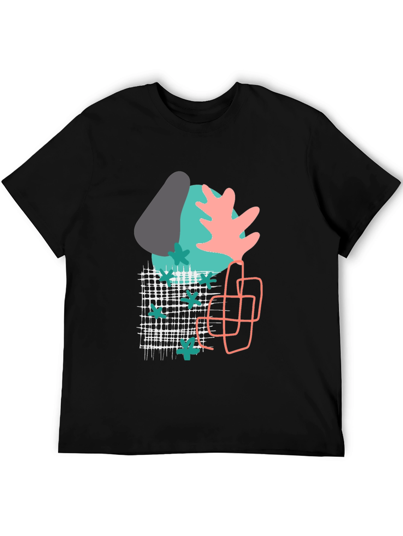 Black Abstract Geometric Print Black T-Shirt view 5