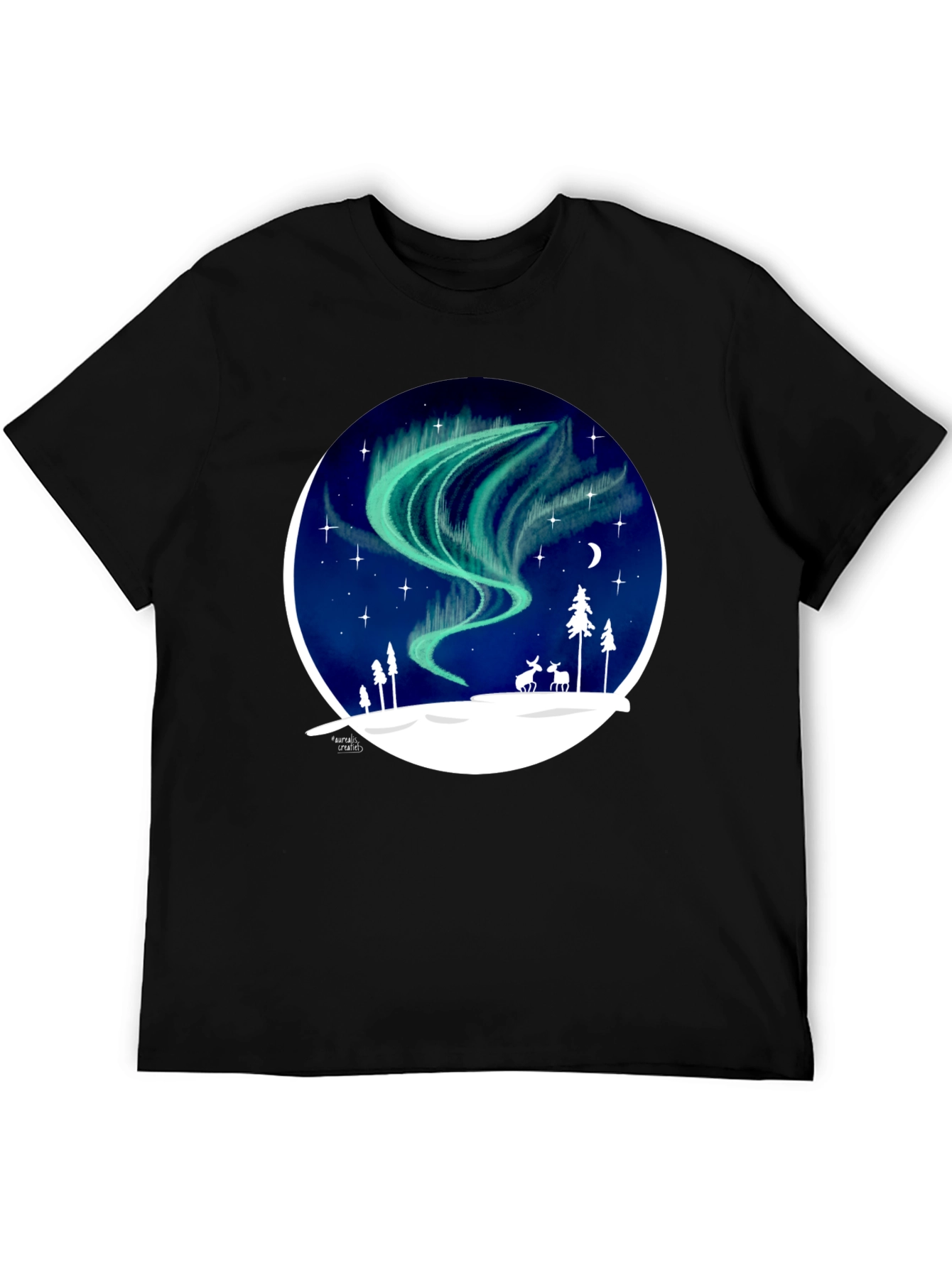 Black Northern Lights T-Shirt: Unique Winter Scene Design view 5