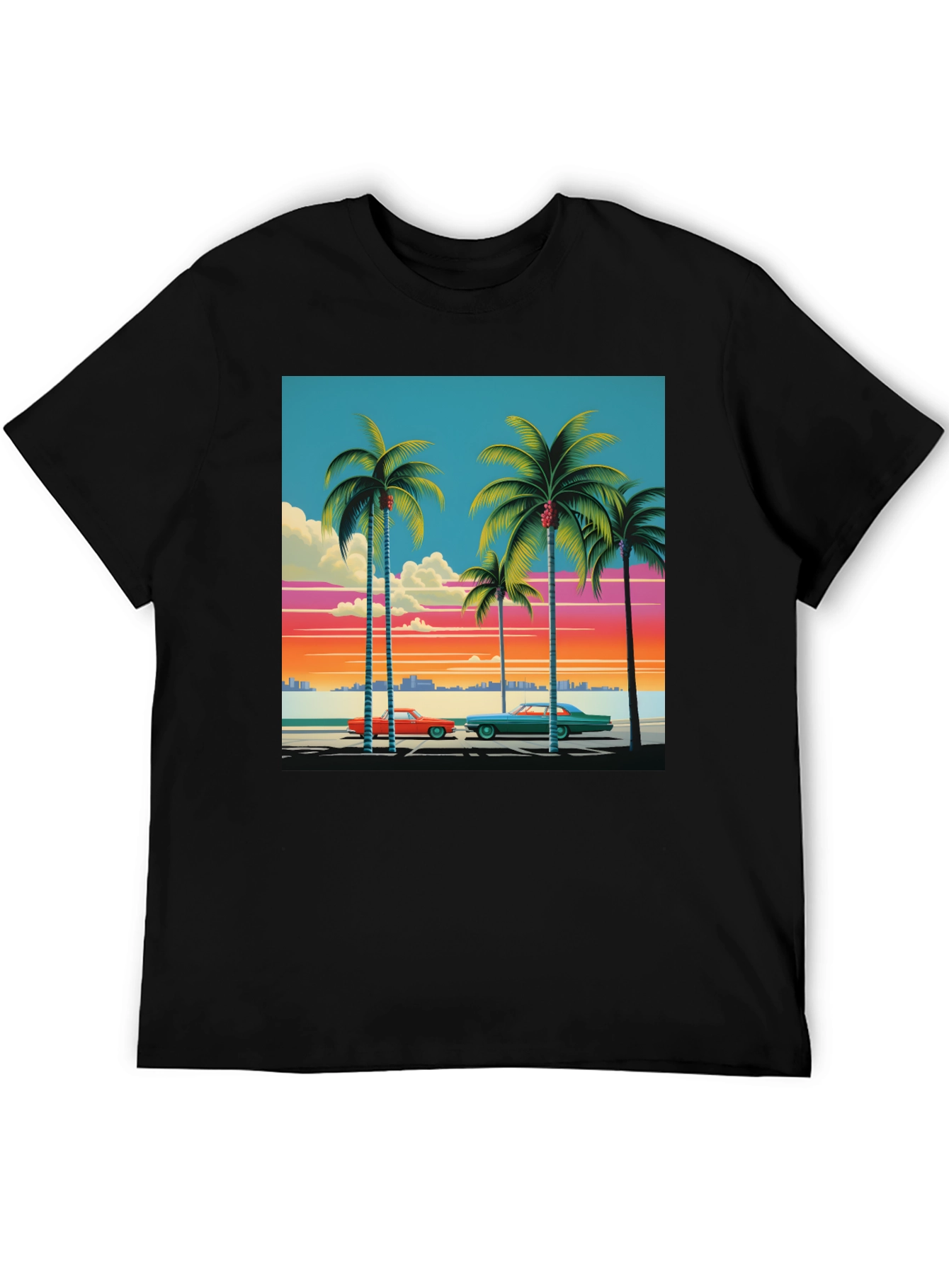 Black Retro Miami Beach Palm Tree T-Shirt view 5