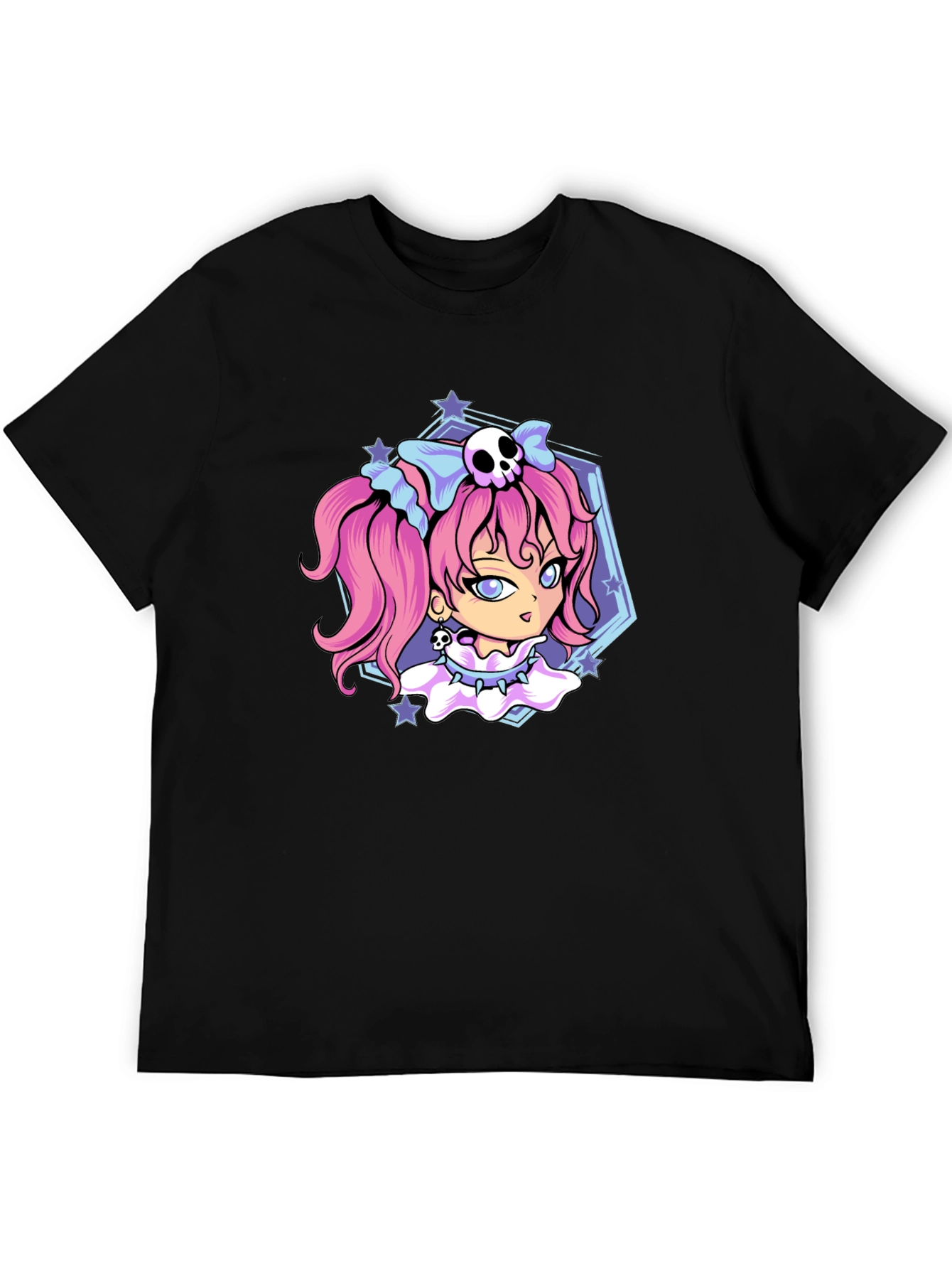 Black Gothic Anime Girl Black T-Shirt view 5