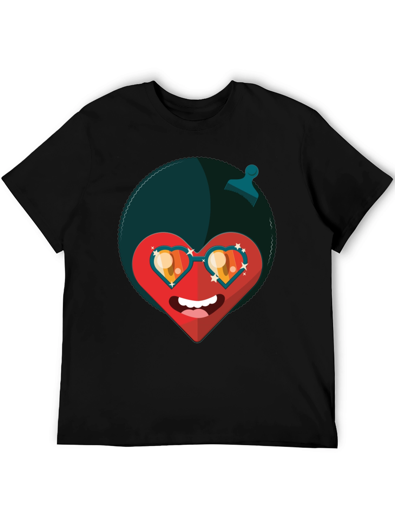 Black Funky Heart Afro T-Shirt - Black Graphic Tee view 5