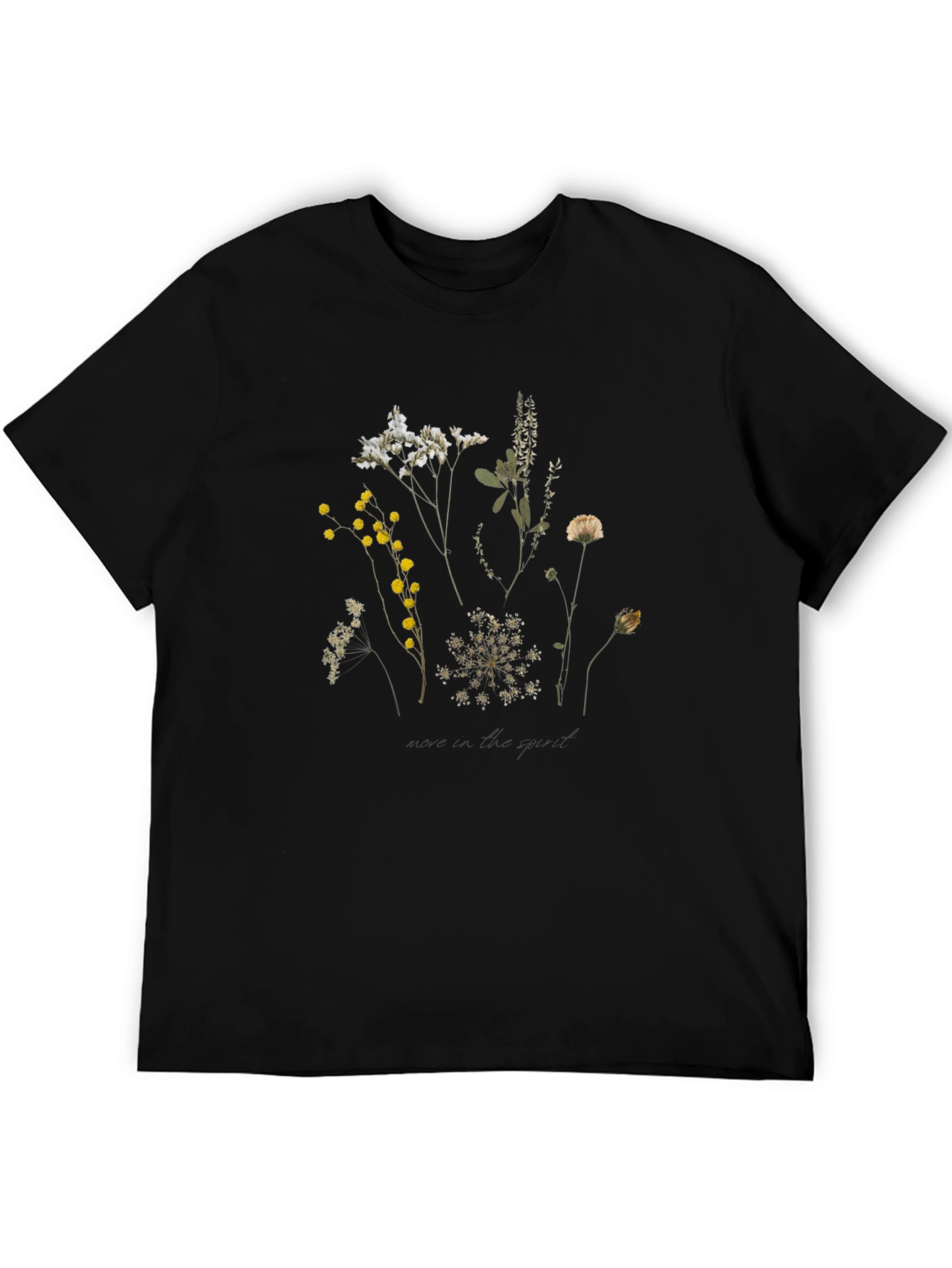 Black Botanical Print Black Crew Neck T-Shirt view 5