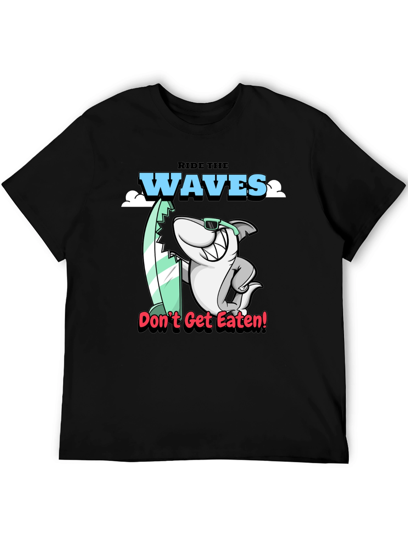 Black Ride the Waves Shark Graphic T-Shirt view 5