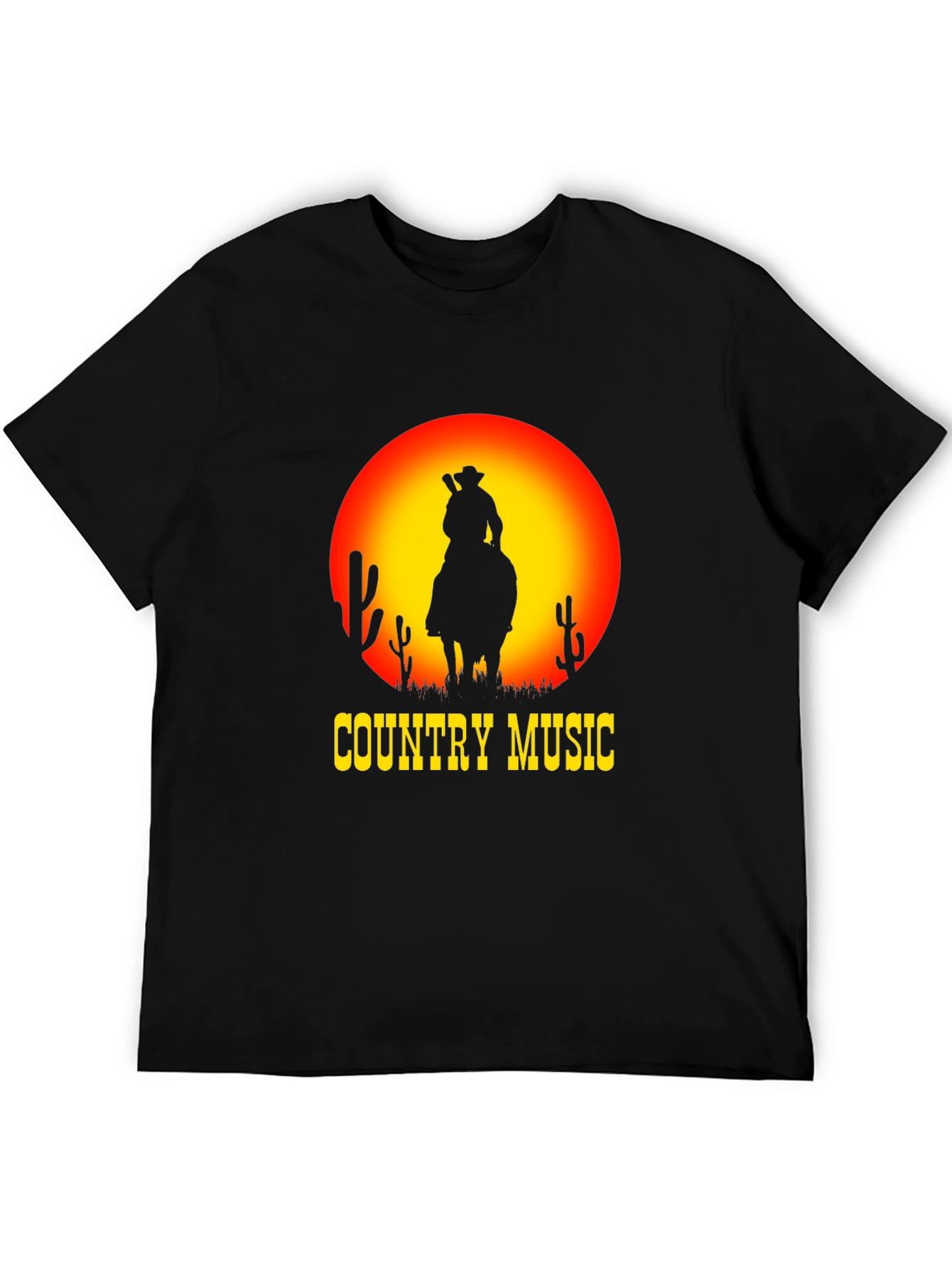 Black Country Music Sunset Cowboy Black T-Shirt view 5