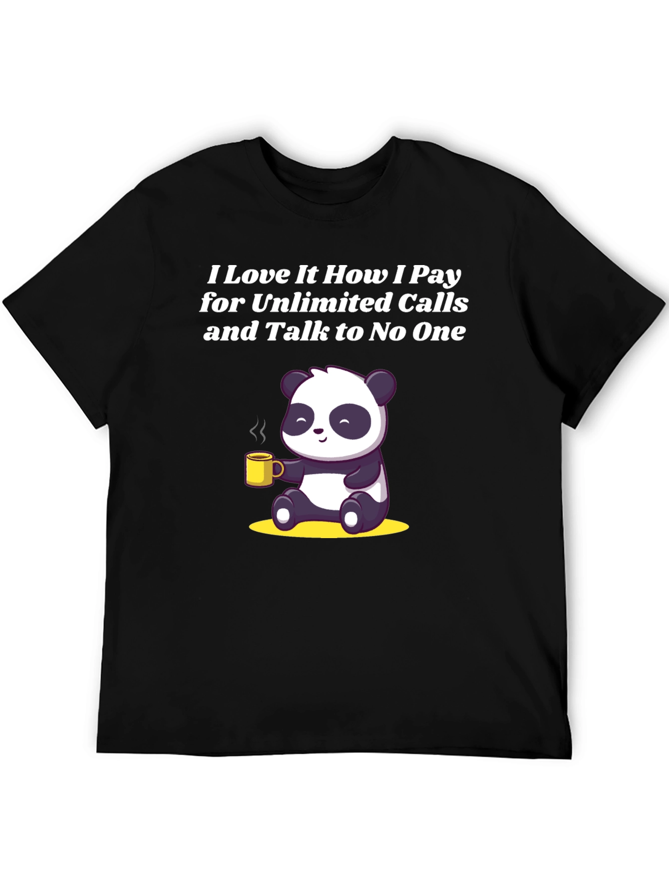 Black Funny Panda Unlimited Calls Graphic T-Shirt view 5