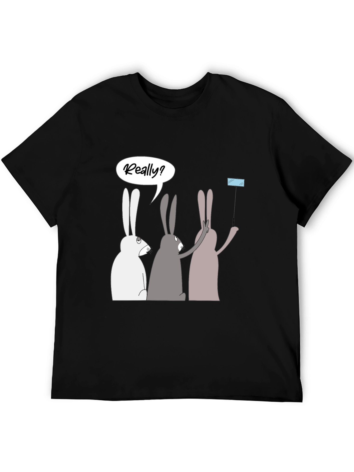 Black Rabbit Trio Men's Black Graphic T-Shirt view 5