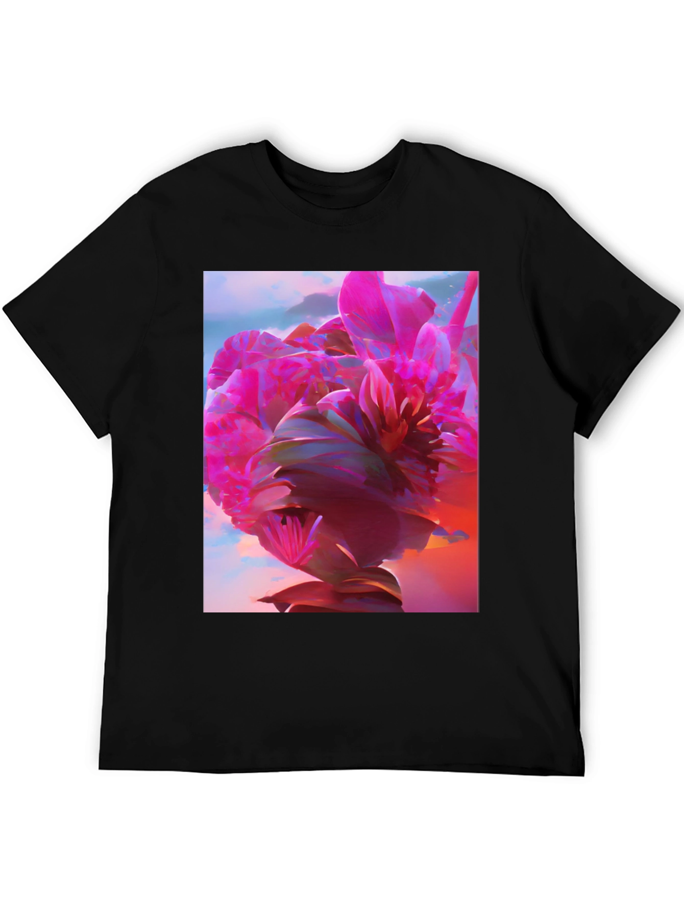 Black Floral Graphic Tee - Abstract Pink Flower Design view 5