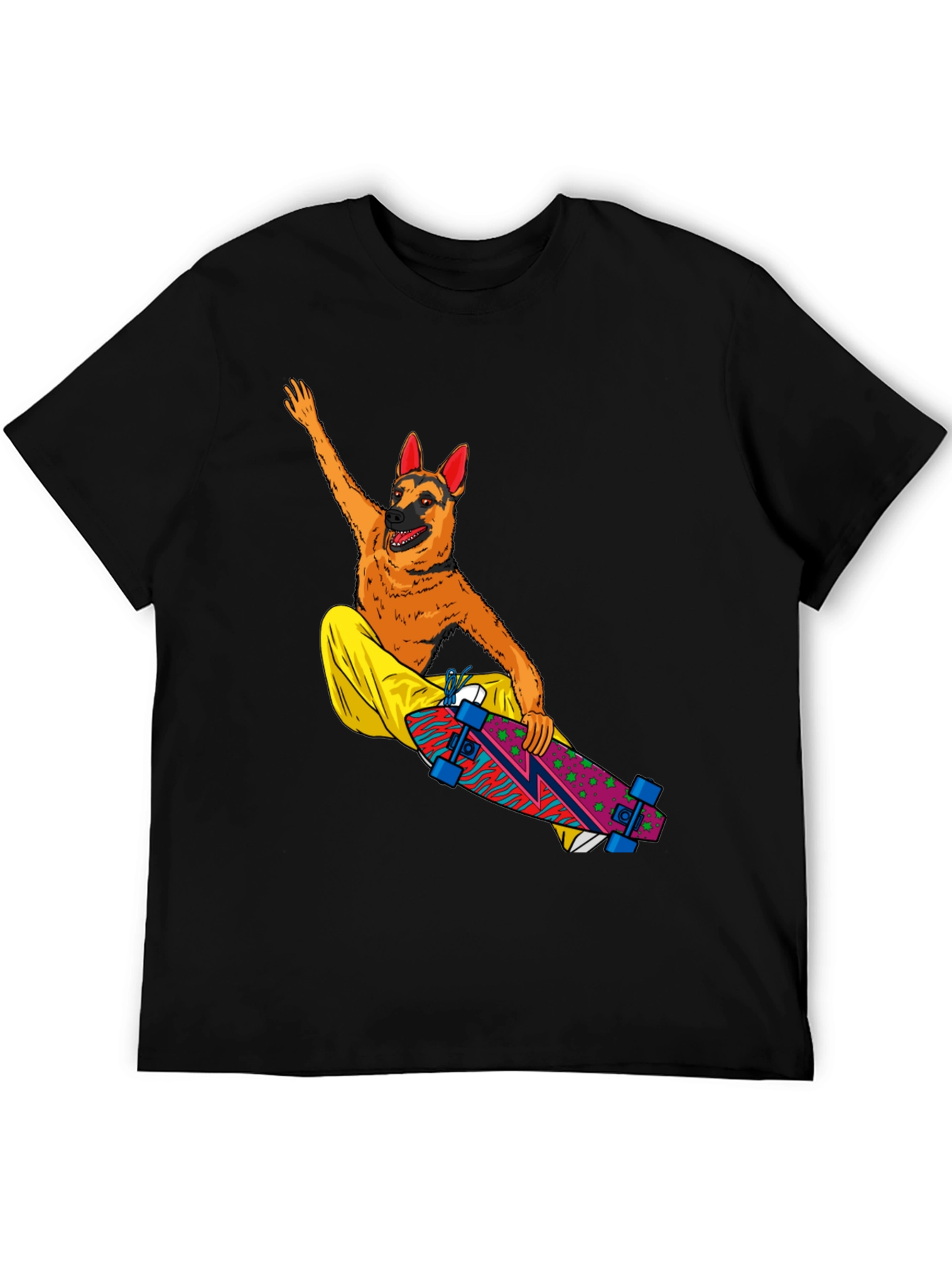 Black Dog Riding Skateboard Graphic T-Shirt view 5