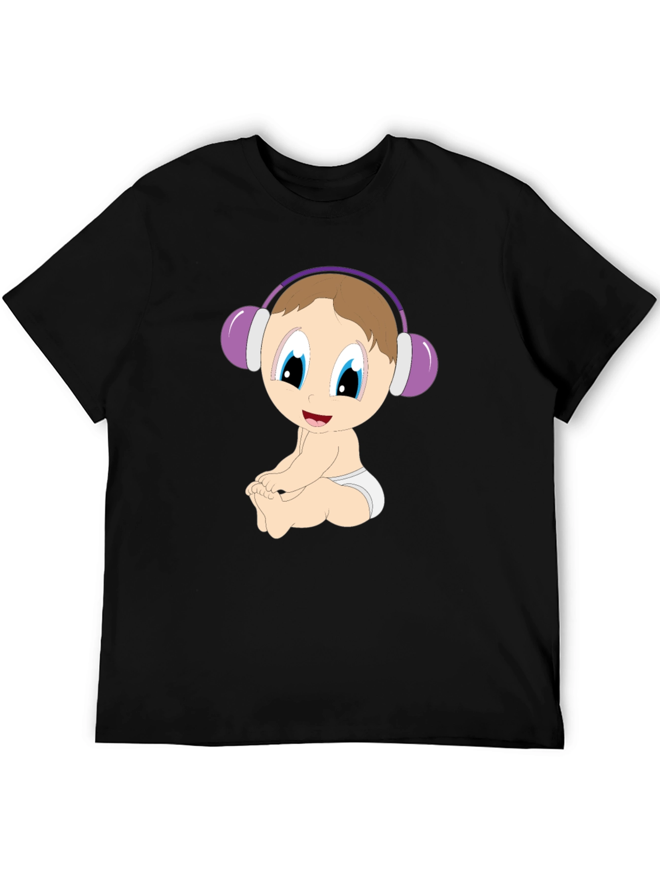Black Baby DJ Cartoon Black T-Shirt view 5