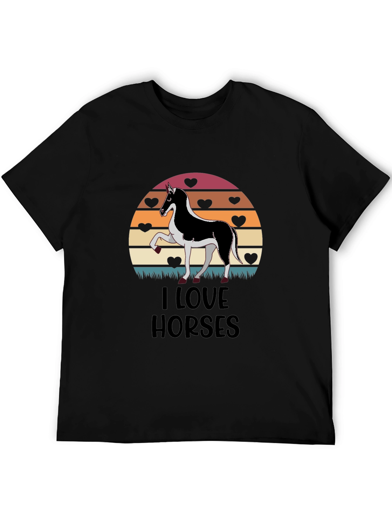 Black I Love Horses T-Shirt Graphic Tee view 5